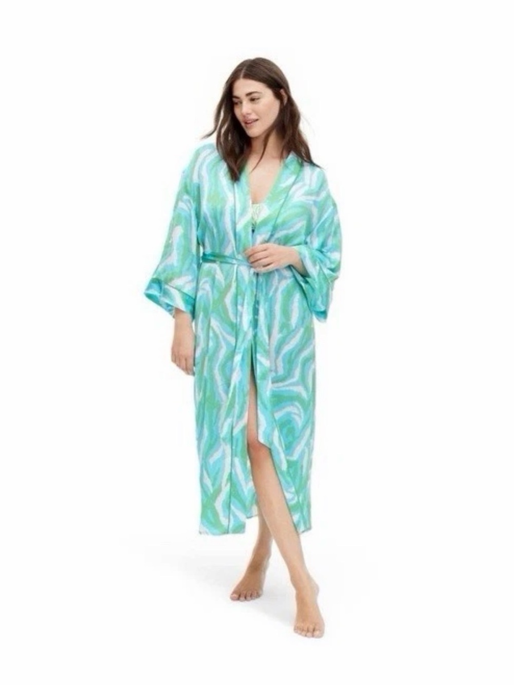 DVF Target Diane Von Furstenberg Long Satin Disco Zebra Green Robe XS - Picture 5 of 5